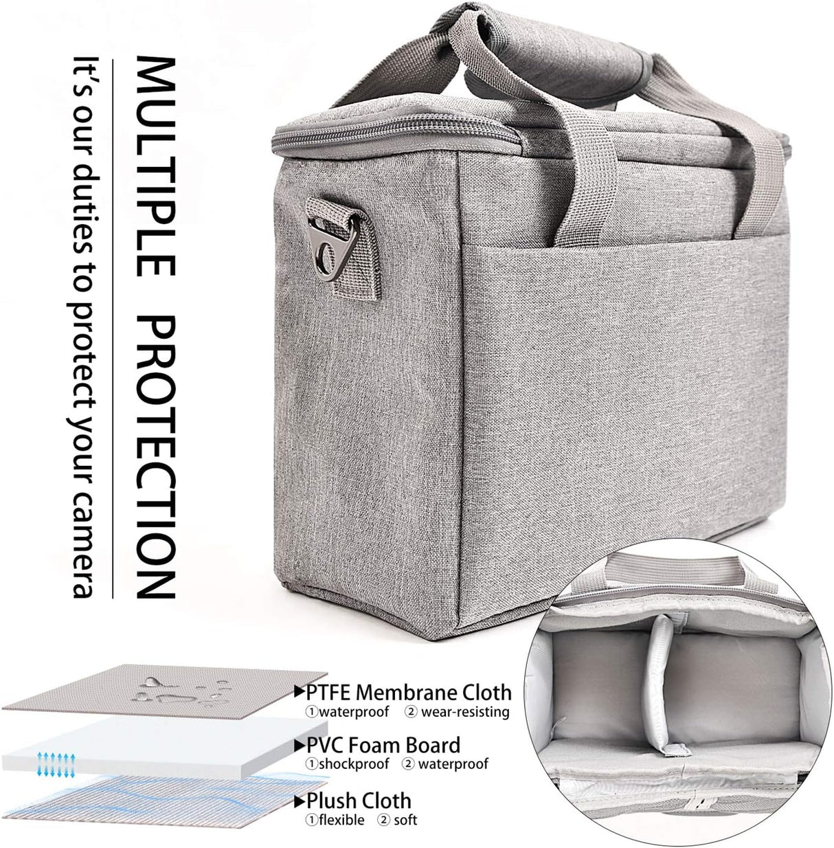 FOSOTO Shockproof Waterproof DSLR SLR Camera Case Bag Shoulder Bag for 1 Camera, 1 or 2 Lenses and Photo Accessories for Canon 700D 1200D 600D, Nikon Sony a7 II a6400, Panasonic 