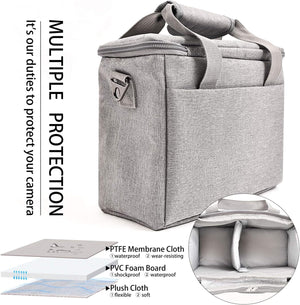 FOSOTO Shockproof Waterproof DSLR SLR Camera Case Bag Shoulder Bag for 1 Camera, 1 or 2 Lenses and Photo Accessories for Canon 700D 1200D 600D, Nikon Sony a7 II a6400, Panasonic 